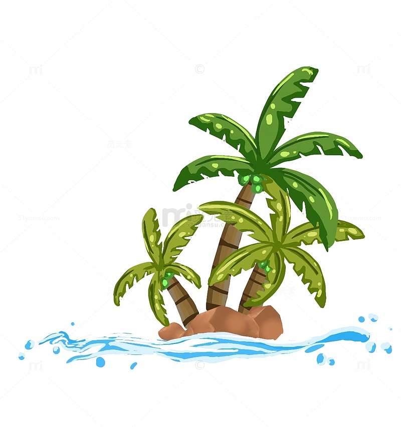 夏天大暑清凉海边椰子树椰子