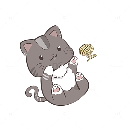 灰色可爱卡通猫咪玩耍毛线球卡通