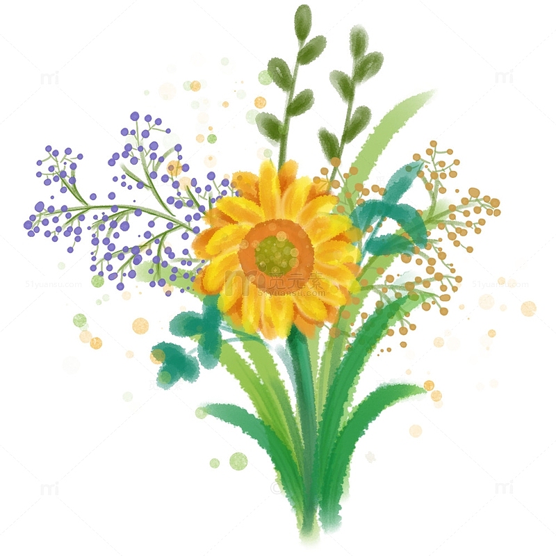 手绘水彩花束向日葵花草植物元素
