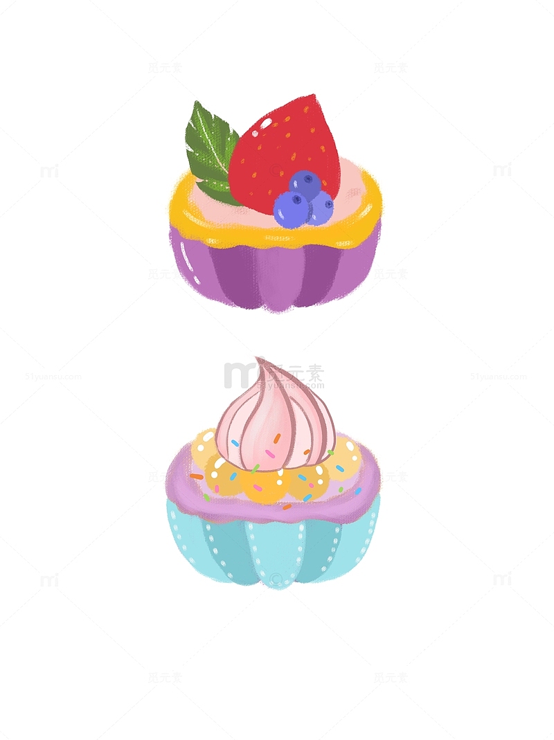 小清新冰激凌蛋糕水果装饰元素大暑手绘图