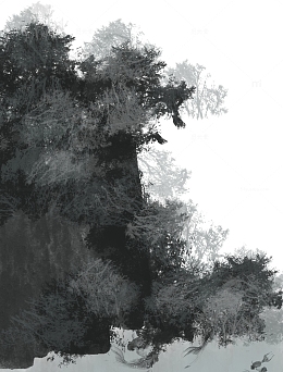 水墨风大山树林溪水墨色锦鲤元素