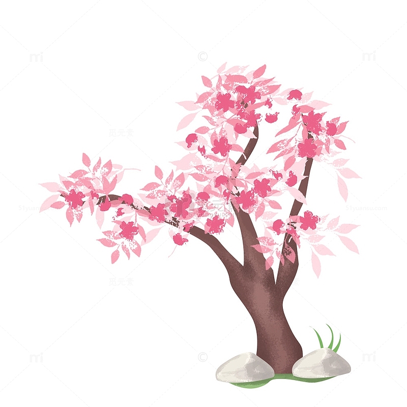 粉色清新树木樱花简约手绘
