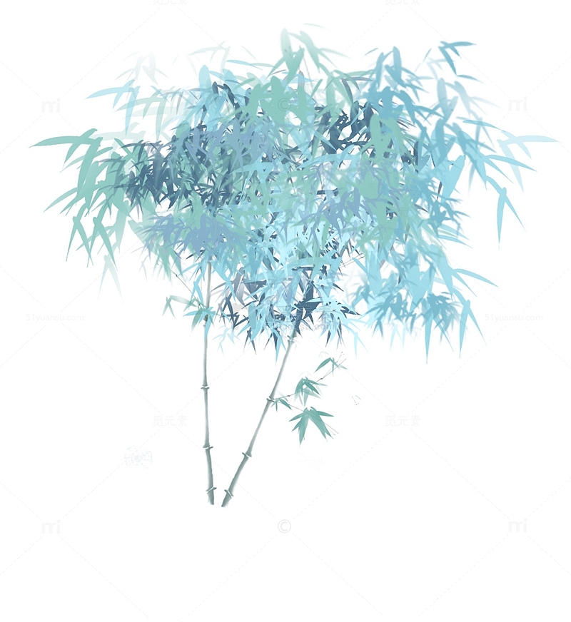 中国风水墨蓝绿色竹子