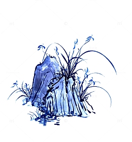 水墨写意国画小山依草图