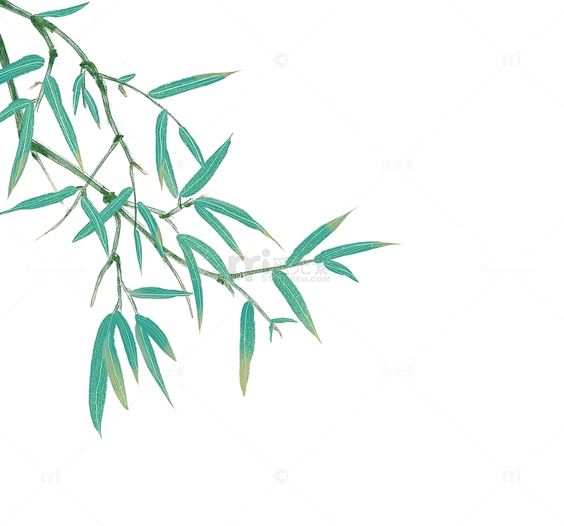 国风中式水墨绿色竹枝竹叶