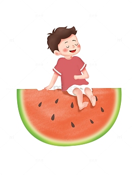 手绘卡通大暑夏天清凉西瓜人物素材