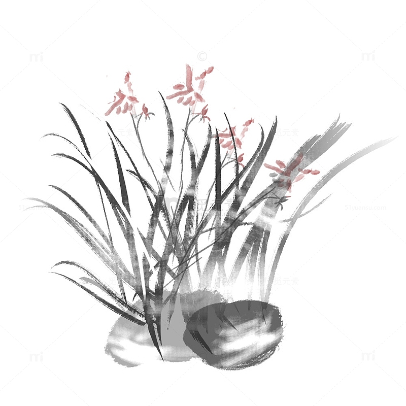 水墨板绘花植物