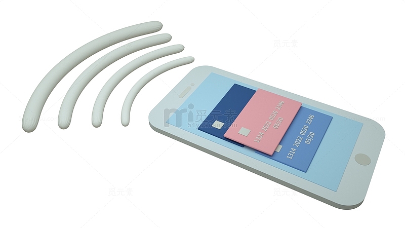 简约白色手机移动支付银行卡素材