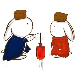 中秋兔子月饼灯笼手绘