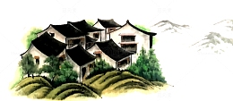 水墨山水国画深山静养小村