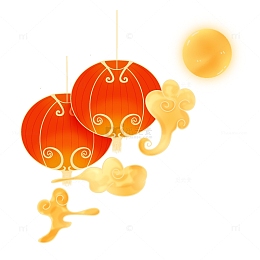 国潮中秋节氛围红灯笼祥云月亮元素