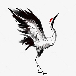 黑白水墨风中国风国画仙鹤手绘元素
