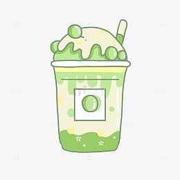 绿色小清新卡通青提葡萄冰淇淋奶茶手绘
