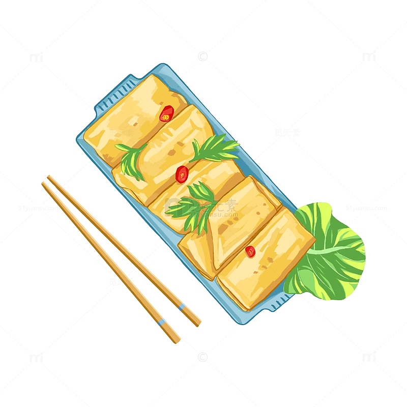 黄色 国风美食卷饼手绘图