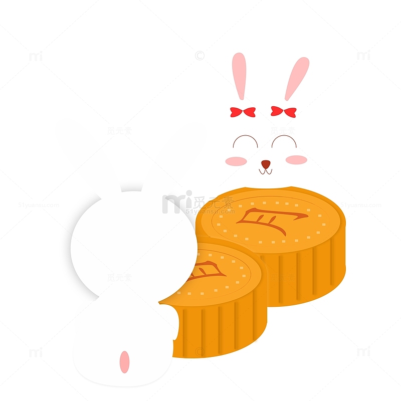 扁平风中秋佳节兔子吃月饼素材
