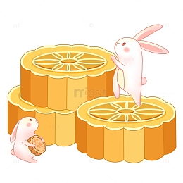 粉白色兔子中秋节月饼中秋节手绘图
