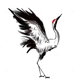 黑白水墨风中国风国画仙鹤手绘元素