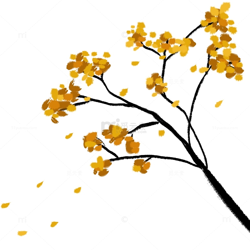 立秋黄叶落叶树植物手绘元素