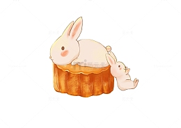 手绘中秋月饼可爱兔子元素