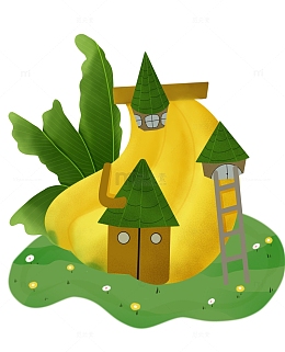 黄色卡通香蕉小屋素材