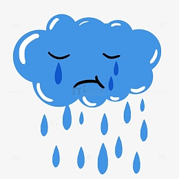 蓝色云朵云彩下雨 雨水手绘图