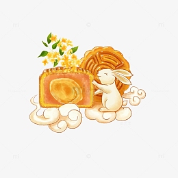 手绘国潮风中秋月饼祥云元素