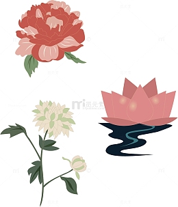 粉色清新花朵荷花菊花中秋装饰元素