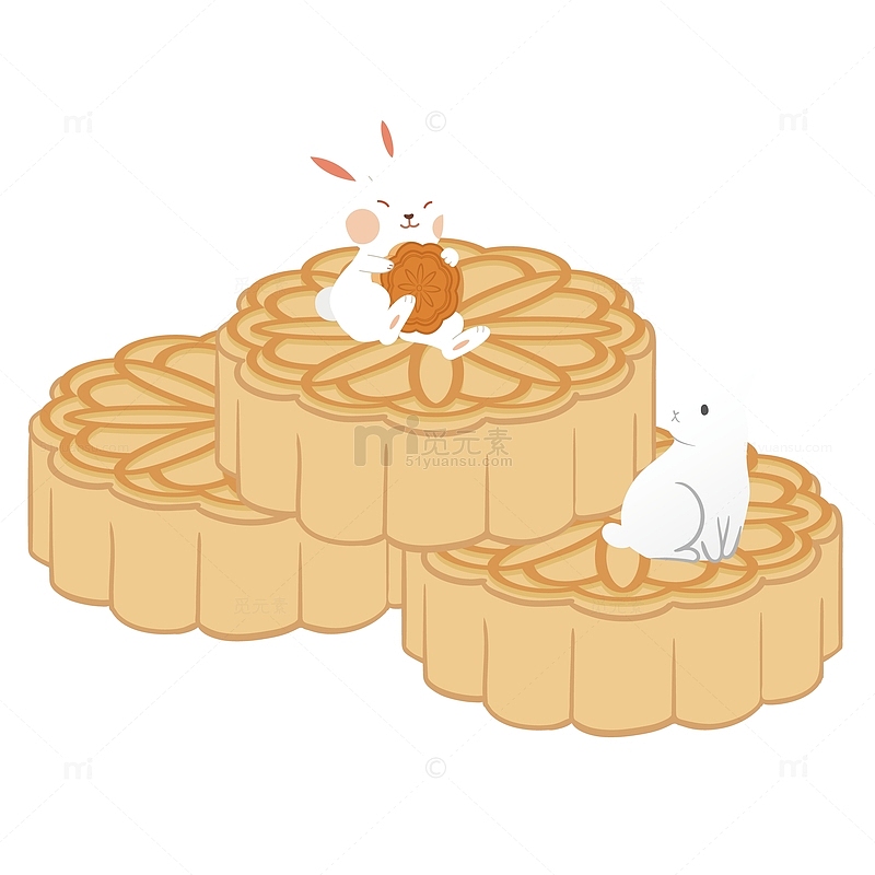 中秋节月饼兔子吃月饼透明图插画