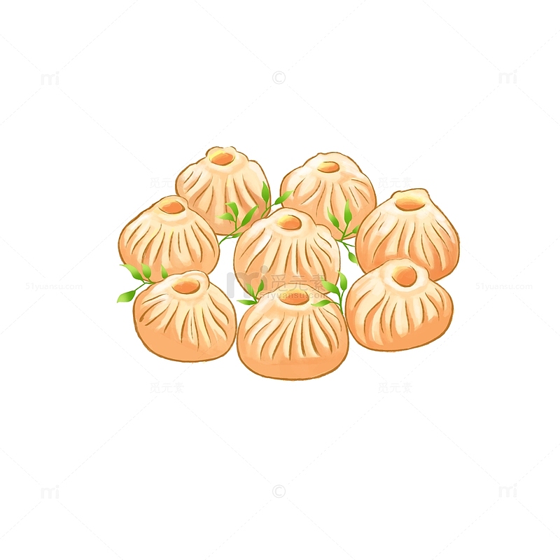 暖黄色国潮小笼包早餐手绘图