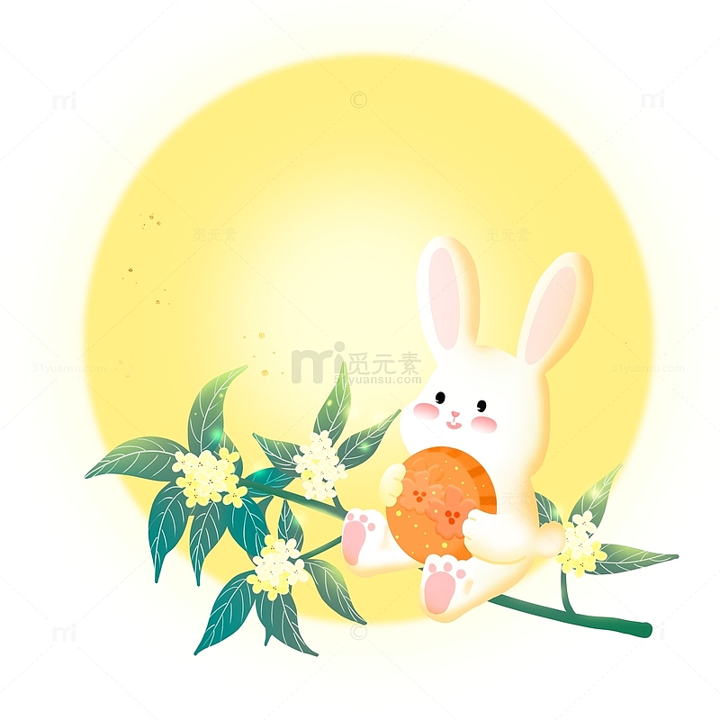 可爱的小兔子和月饼插画元素