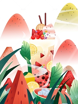 冷饮节气海报西瓜饮料手绘