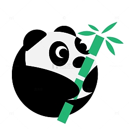 圆形黑白熊猫与竹子小图标元素