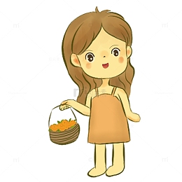 立秋小女孩摘果子篮子收获秋天人物手绘