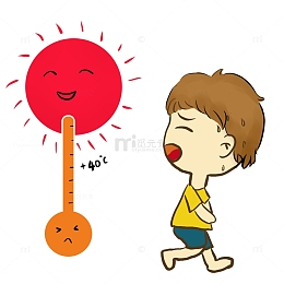 温度计太阳小朋友热流汗夏季防中暑卡通手绘