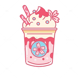 粉色樱花冰淇淋奶茶杯手绘