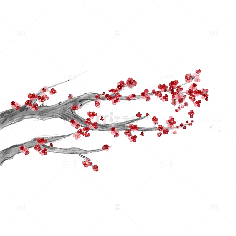 红色中国风水墨梅花装饰元素