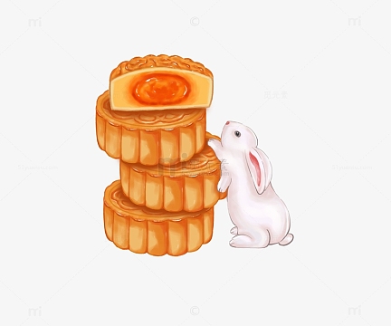 手绘月饼兔子中秋节小元素