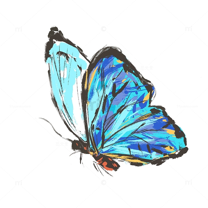 蝴蝶水墨板绘PNG动物昆虫