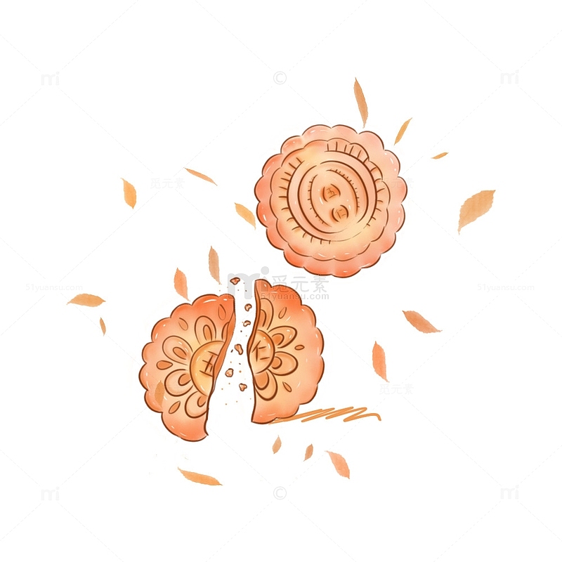 咖色手绘中秋美食月饼元素