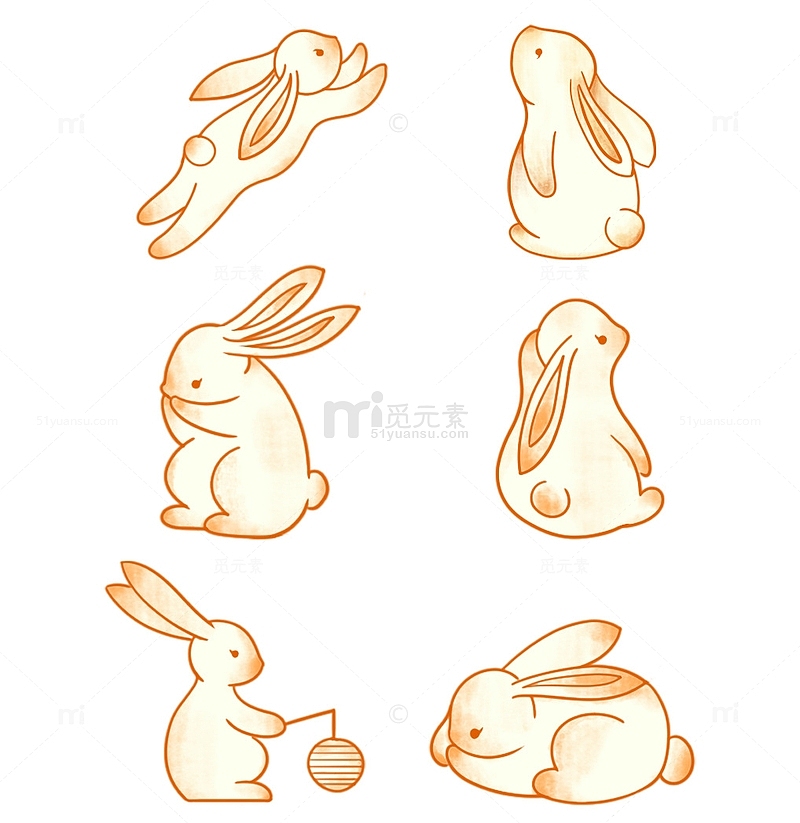 手绘中秋多形态兔子