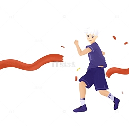 手绘终点冲刺跑步的人第一名