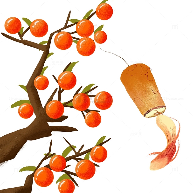 秋天中秋丰收柿子灯笼手绘图