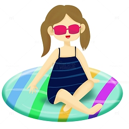 小女孩游泳圈夏天暑假游泳防溺水手绘