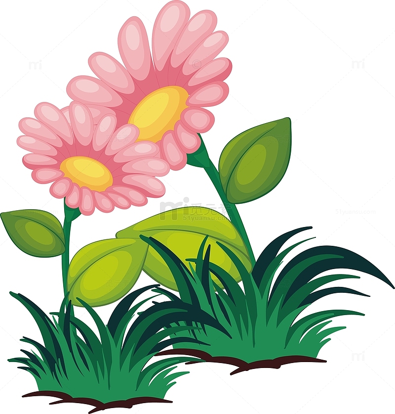 鲜花草丛绿植物装饰插画