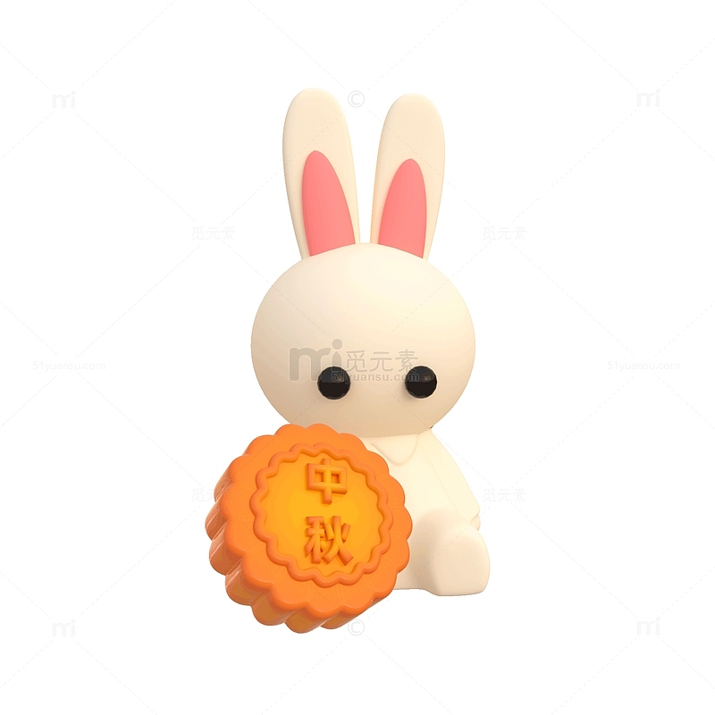 3D插画素材中秋可爱兔子月饼