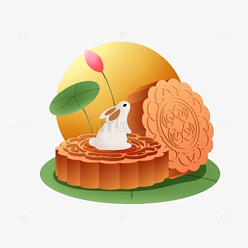 矢量手绘中秋兔子月饼装饰元素