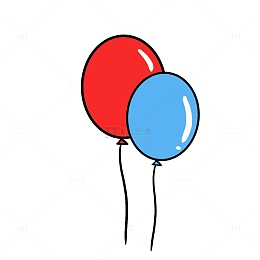 卡通红色蓝色气球手绘图