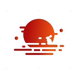 红月简约扁平兔子赏月元素