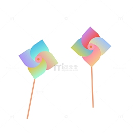 儿童彩色渐变立体风车矢量元素