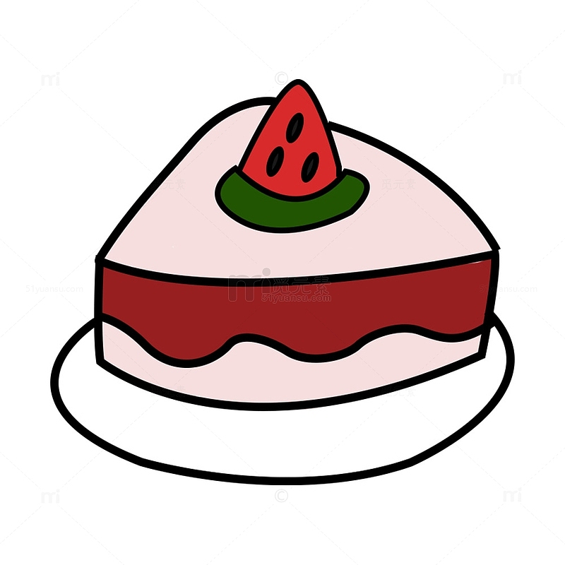 简笔奶油草莓蛋糕手绘插画元素